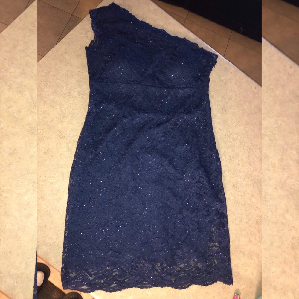 Sparkly Midnight Blue Lace Pencil Dress